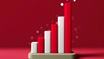 Bar graph displays data trends with upward movement. Bold colors enhance visual impact on clean background. Concept of analytics, business strategy, marketing solutions - Powered by Adobe