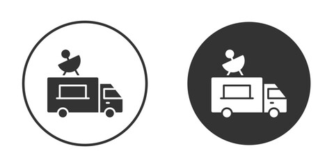 Broadcast van icons concept in solid versions. Flat design style.