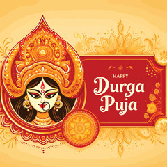 Happy Durga Puja greeting and wish card vector design. 