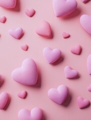 Obraz premium valentines day background featuring pink hearts on a pastel pink backdrop a simple yet elegant flat lay design with top view and ample copy space