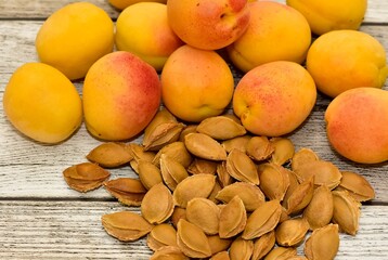 Photographs of ripe apricots and apricot seeds taken in the Süttütyo region.