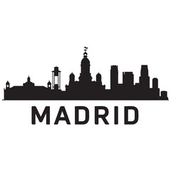 Fototapeta premium Madrid skyline silhouette. Black Madrid city. Vector black silhouette. with white background