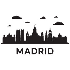 Obraz premium Madrid skyline silhouette. Black Madrid city. Vector black silhouette. with white background