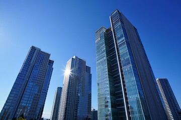 Fototapeta premium Modern glass skyscrapers architecture city urban business