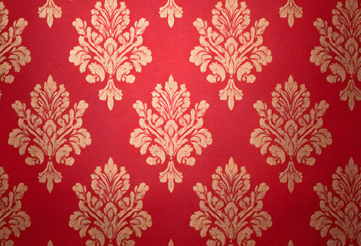 Fototapeta pattern damask wallpaper red vintage floral flower repetitive background retro royals classic decorative art antique revival fabric textile texture ornamental baroque tapestry paper ornament design