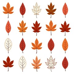 Fototapeta premium A set of stylized autumn leaves of various shapes and shades. It's a wonderful collection that creates a feeling of autumn mood.