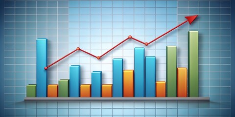 Bar Graph with Red Arrow and Blue and Green Bars
