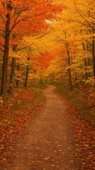 Vibrant autumn forest path