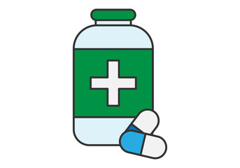 Obraz premium Bote de comprimidos de medicamento en fondo blanco