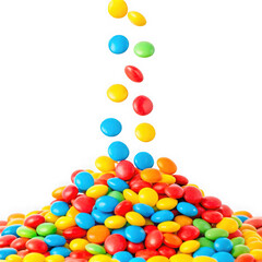 Fototapeta premium Colorful candy drops falling onto pile isolated on transparent background