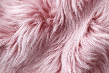 Fototapeta premium Pink fur background. Surface wool texture. Copy space for text. Textured pale furry coat closeup. Abstract pattern. Animal hair wallpaper. Shiny faux fluffy backdrop. Furry ground. Sheepskin rug