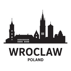 Wroclaw skyline horizontal banner. Wroclaw, Poland. Vector template for your design. Vector Black Silhouette. With Inspirational Background
