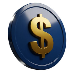 Obraz premium Golden dollar coin with a blue background shining with financial stability and investment opportunity rendered in 3D