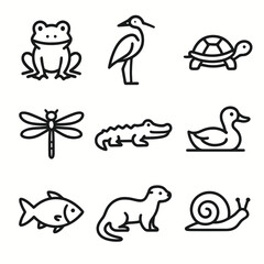 Naklejka premium Wetland Animal Icons