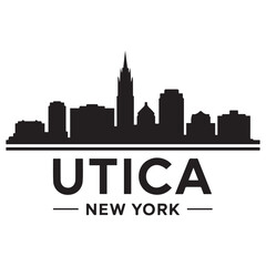 Fototapeta premium Utica skyline horizontal banner. Utica, New York. Vector template for your design. Vector black silhouette. with white background