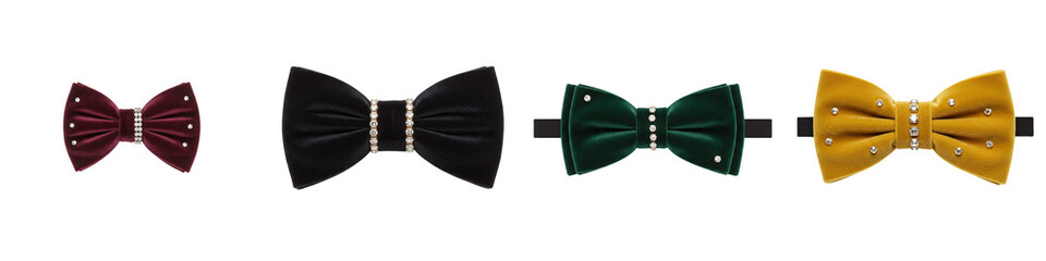set of velvet bowtie isolated on white
