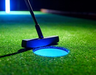 Illuminated mini golf hole with putter