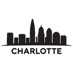Fototapeta premium Charlotte city simple silhouette. Modern urban background. Vector skyline. Vector black silhouette. with white background