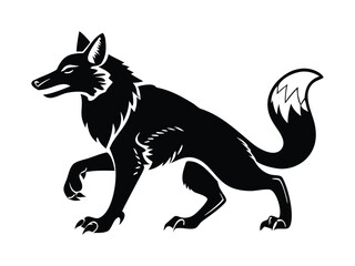 Stylized Wolf Silhouette in Walking Pose with Raised Paw