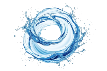 Dynamic swirling water splash forming a circular shape isolated on transparent background