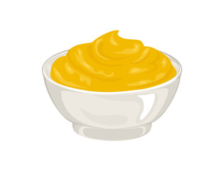 Mustard sauce in bow isolated on white background. Vector cartoon flat illustration.
