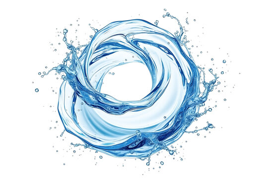 Dynamic swirling water splash forming a circular shape isolated on transparent background