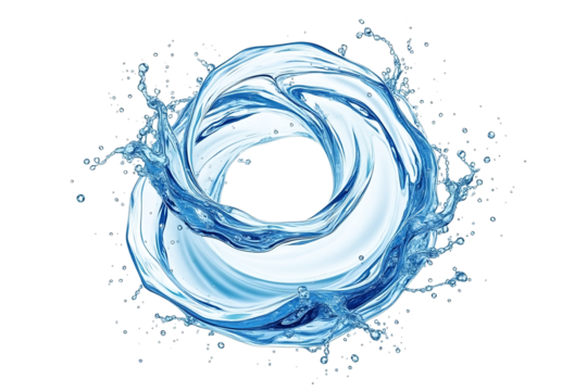 Dynamic swirling water splash forming a circular shape isolated on transparent background