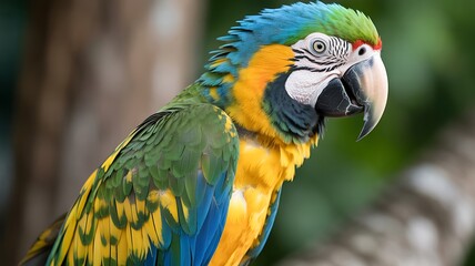 Fototapeta premium Blue and yellow macaw with green head parrot