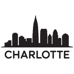 Obraz premium Charlotte city simple silhouette. Modern urban background. Vector skyline. Vector black silhouette. with white background