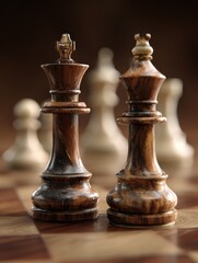 chess pieces being set up for a match with a focus on the king and queen in their starting positions