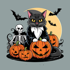Fototapeta premium Happy Halloween Banner and T-shirt Vector Design.