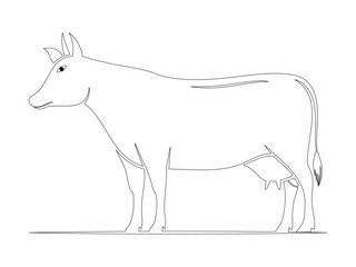 Minimalist Line Drawing of Female Cow in Profile View