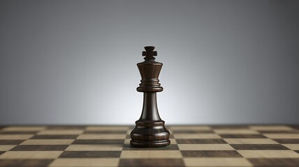 Dark wooden chess king on checkered board piece