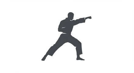 Silhouette illustration of a martial artist in attack pose, perfect for graphic projects, logos, gyms, and sports campaigns. 