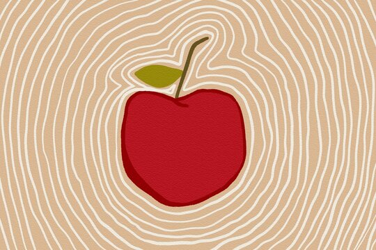 Abstract apple with topographic lines in retro style