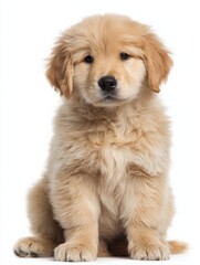 Obraz premium a photostock of a fluffy golden retriever puppy isolated on white background high quality