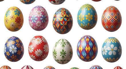 Assorted easter eggs with floral and geometric art png, transparent, white background, ai generated, 