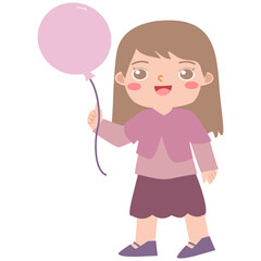 a girl with a happy expression holding a pink balloon