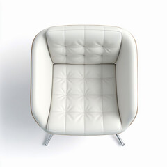 Stylish white leather chair on a white background, photo top view