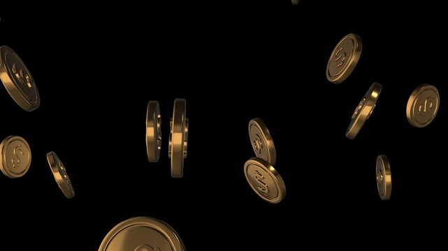 Gold falling dollar coins 3D rendering animation
