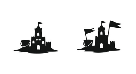 modern detailed professional high quality Silhouette Style Sandcastles on White Background