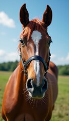 Obraz premium Majestic chestnut horse gazing directly at the camera