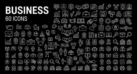 Business icon collection. Includes 60 icons. Created in line style with gray palette