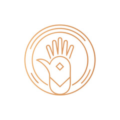 Fototapeta premium Golden hand symbol in a circular emblem
