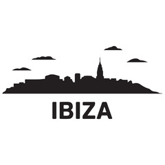 Obraz premium Ibiza skyline silhouette. Black Ibiza city. Vector black silhouette. with white background.