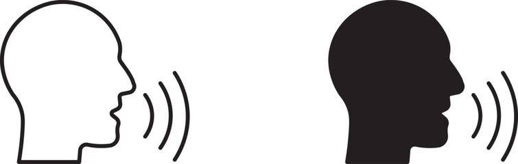 Speaking icon set in outline and flat style ,  man with open mouth and sound wave , Voice command, speech icon for interact, vector illustration ,