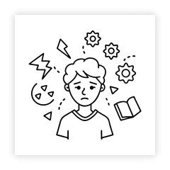 Stress, Depression, Mental Health Related Objects and Elements. Hand Drawn Vector Doodle Illustration Collection. Hand Drawn Icons Set.