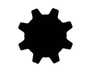 Black and white illustration of a cogwheel or gear with multiple teeth