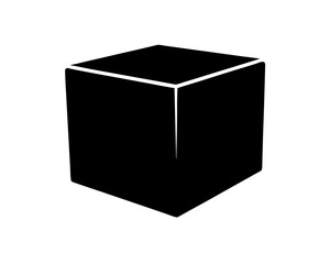 Black cube with white edges floating in a white space with perspective