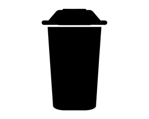 Silhouette of a black disposable cup with lid, symbolizing convenience and waste